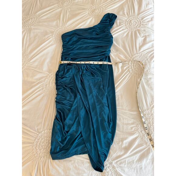 Akira Black Label One Shoulder Ruched Mini Grecian Cocktail Dress Sz S - Picture 9 of 12